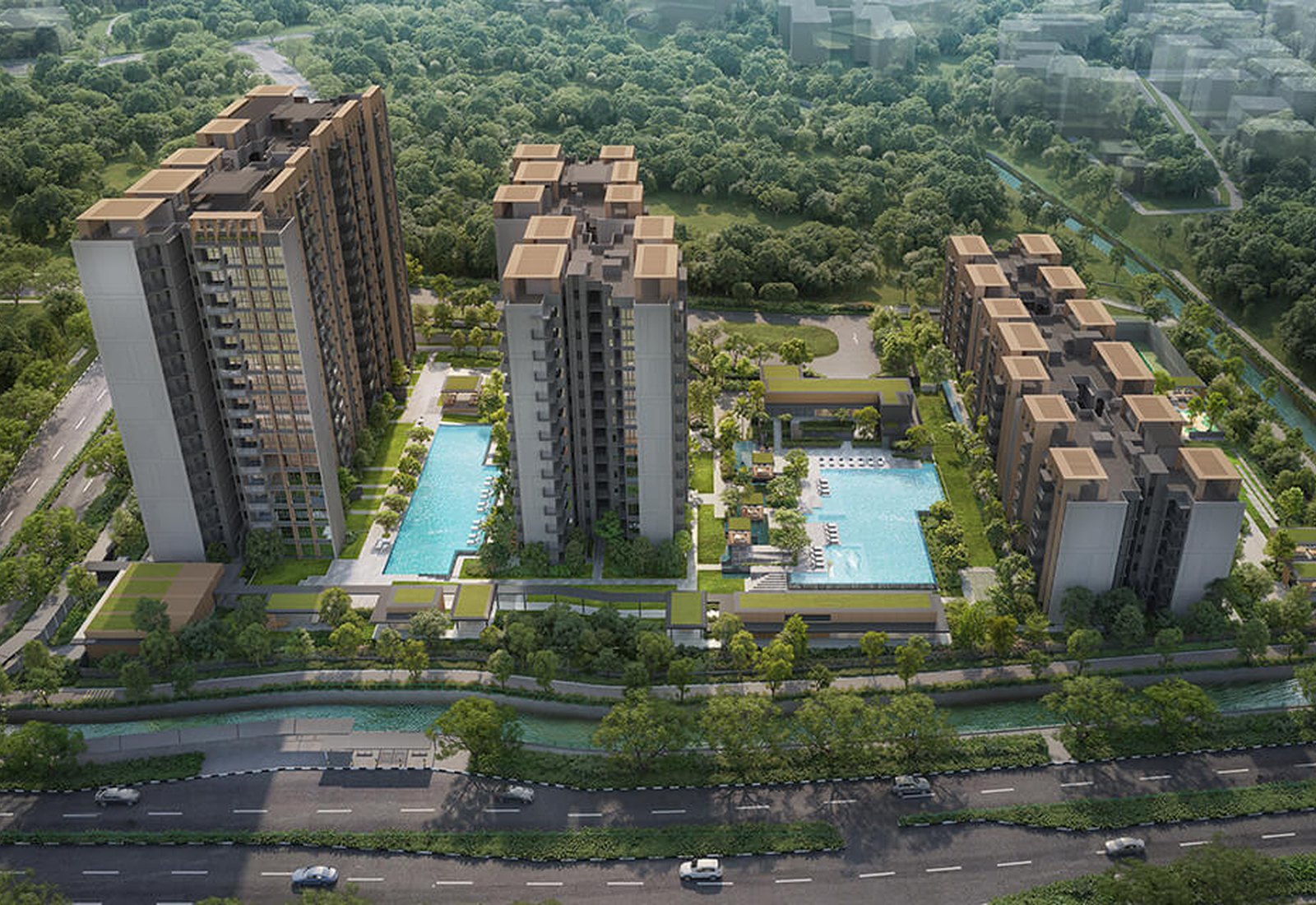 Narra Residences — official developer aerial render, Dairy Farm Walk, District 23