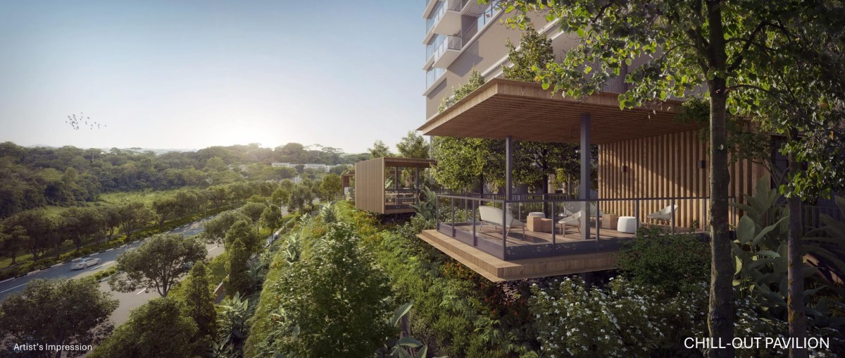 Nava Grove residential tower above its landscaped grounds at Pine Grove