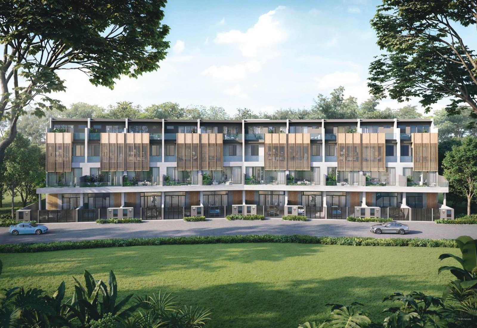 Springleaf Collection landed terraces on Meng Suan Road, against the Springleaf forest fringe