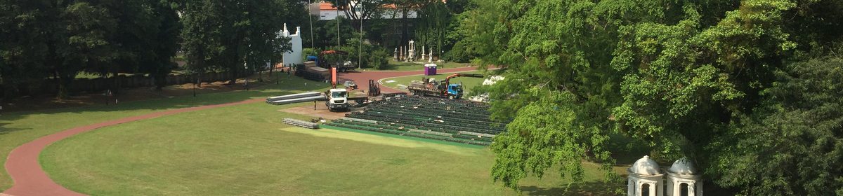 Fort Canning Green lawn and heritage gate, Fort Canning Park