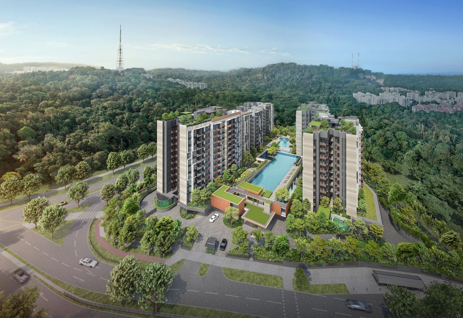 The Sen — the developer's pool-elevation render of the Upper Bukit Timah enclave, with lap pool and tropical landscaping